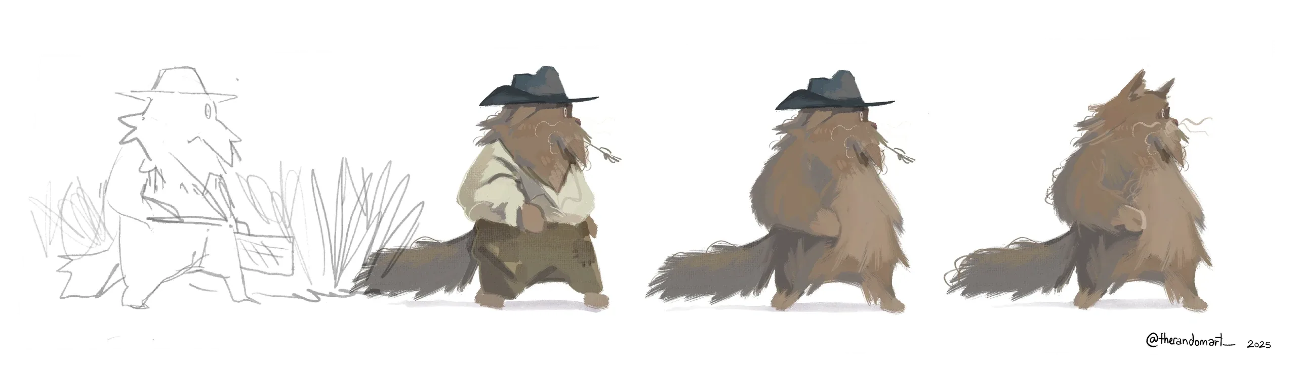 Cowboy cat turnaround, sketch to paint (placeholder)