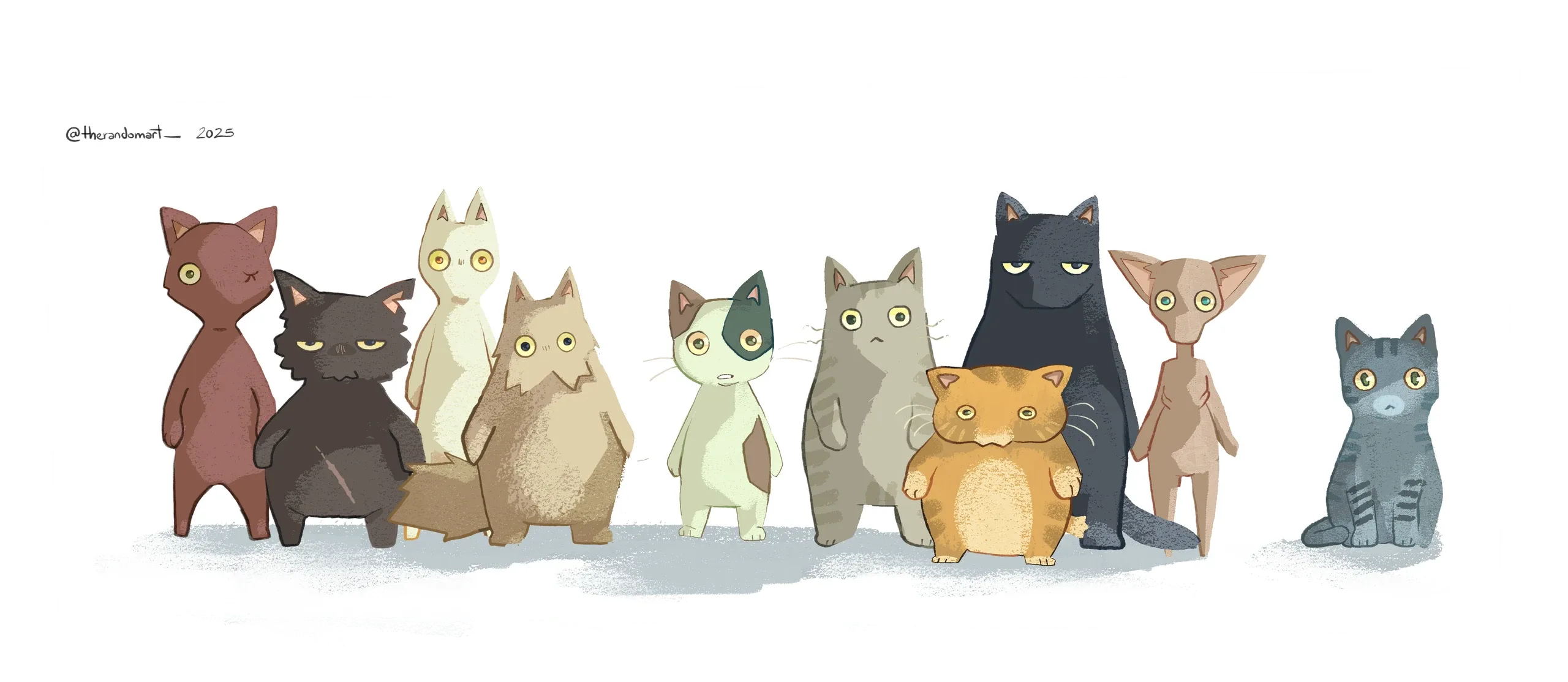 Lineup of painted cat characters (placeholder)