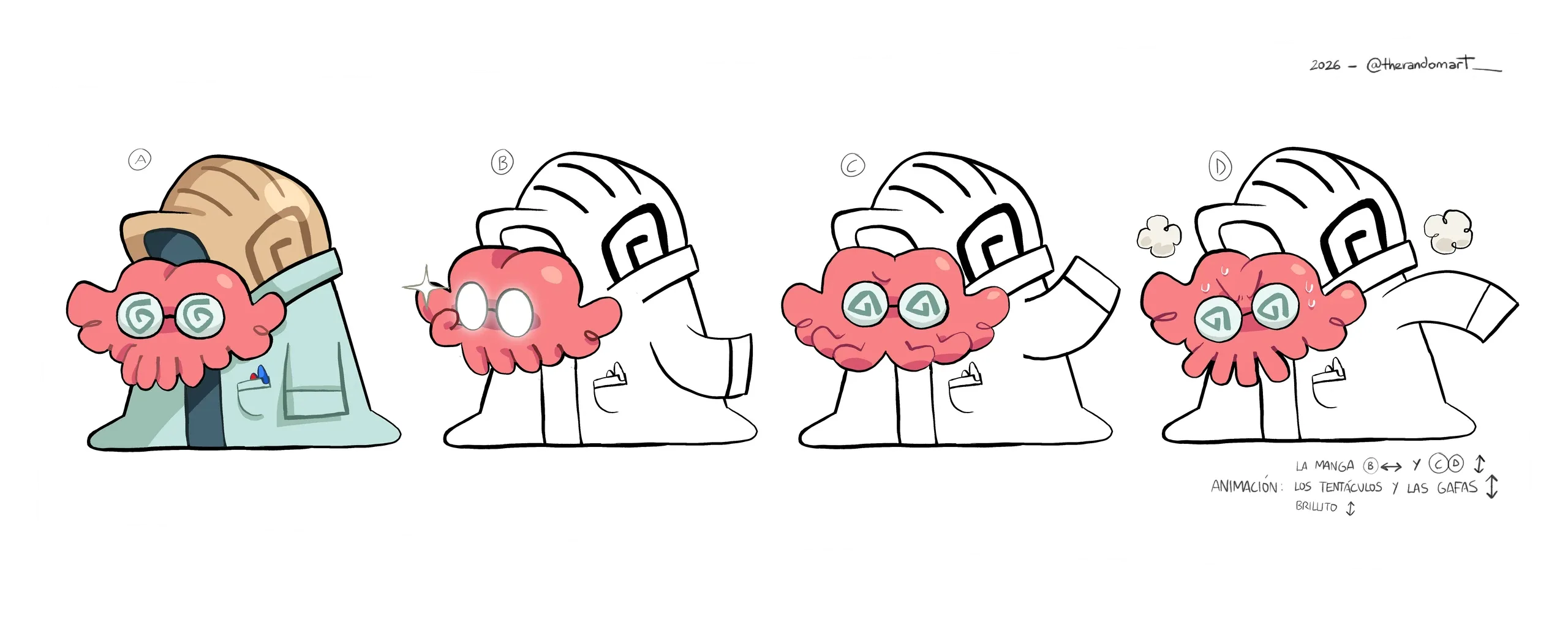 Octopus-brain professor, four versions (placeholder)