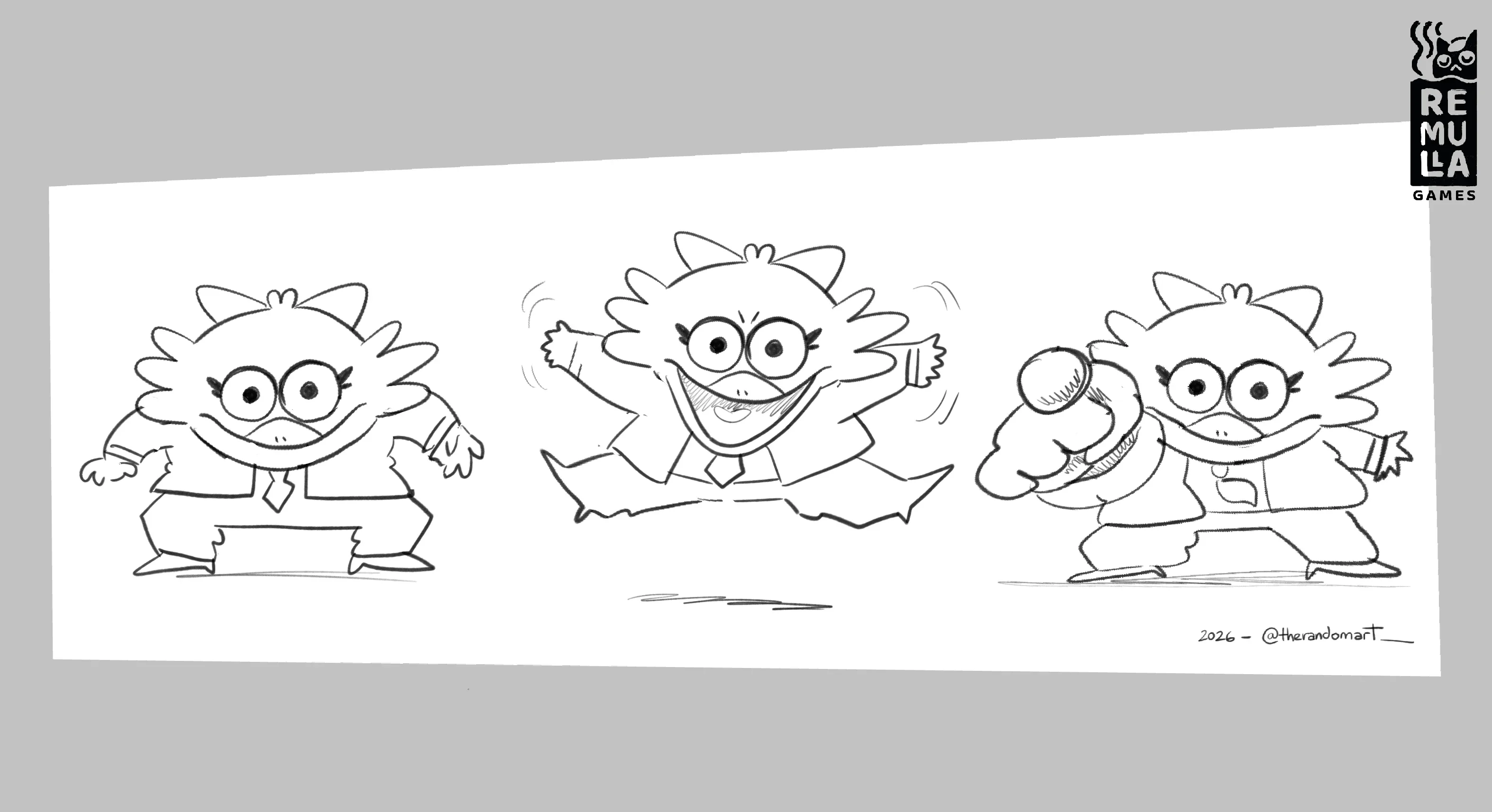 Pose sheet for Puri in Kachin, three line poses of a small round customer with glasses