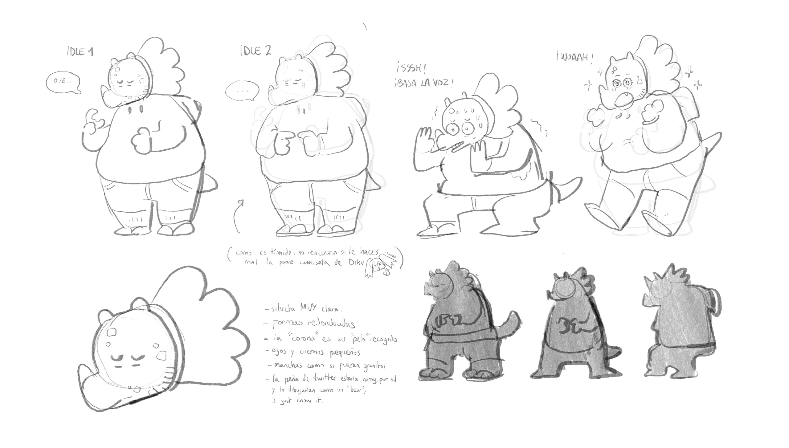 Timid crowned character sketches (placeholder)
